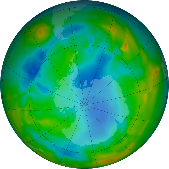 Antarctic ozone map for 31 July 2012
